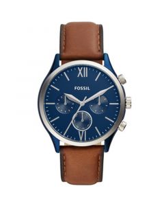 Men's Fenmore Multifunction Blue Leather Watch 44mm