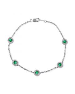 Sapphire (7/8 ct. t.w.) & Diamond (1/4 ct. t.w.) Halo Chain Link Bracelet in 14k White Gold (Also in Ruby & Emerald)