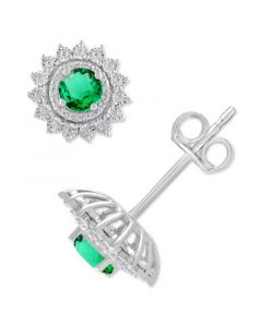 Emerald (1/2 ct. t.w.) & Diamond (1/5 ct. t.w.) Halo Stud Earrings in 14k White Gold (Also in Sapphire)