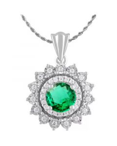 Sapphire (5/8 ct. t.w.) & Diamond (1/10 ct. t.w.) Halo 18" Pendant Necklace in 14k White Gold (Also in Emerald)