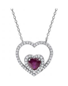 Ruby (5/8 ct. t.w.) & Diamond (1/4 ct. t.w.) Heart 16"  Pendant Necklace in 14k White Gold