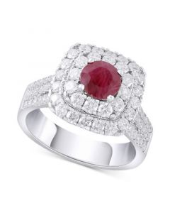 Ruby (1-1/4 ct. t.w.) & Diamond (1-1/4 ct. t.w.) Double Halo Ring in 14k White Gold