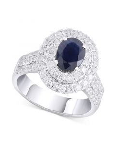 Sapphire (1-5/8 ct. t.w.) & Diamond (1-1/4 ct. t.w.) Oval Double Halo Ring in 14k White Gold