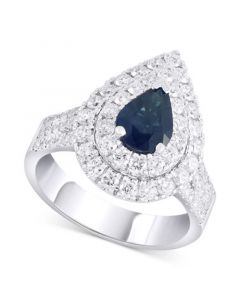 Sapphire (1-3/8 ct. t.w.) & Diamond (1-1/4 ct. t.w.) Pear Double Halo Ring in 14k White Gold