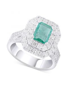 Emerald (1-1/10 ct. t.w.) & Diamond (1-1/4 ct. t.w.) Double Halo Ring in 14k White Gold