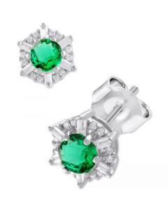 Sapphire (5/8 ct. t.w.) & Diamond (1/10 ct. t.w.) Stud Earrings in 14k White Gold (Also in Emerald & Ruby)