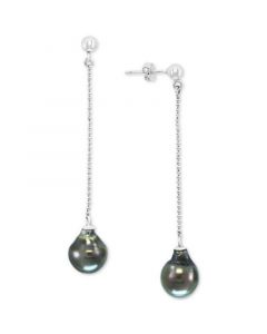 EFFY® Cultured Tahitian Pearl (9mm) Chain Drop Earrings in Sterling Silver