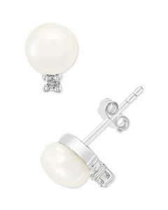 EFFY® Cultured Freshwater Pearl (7 mm) & Diamond (1/10 ct. t.w.) Stud Earrings in Sterling Silver