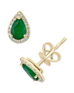 EFFY® Emerald (3/4 ct. t.w.) & Diamond (1/10 ct. t.w.) Stud Earrings in 14k Gold