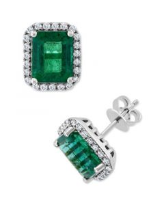 EFFY® Emerald (4-3/8 ct. t.w.) & Diamond (3/8 ct. t.w.) Stud Earrings in 14k White Gold