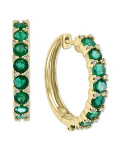 EFFY® Emerald (2-3/4 ct. t.w.) & Diamond (1/6 ct. t.w.) Hoop Earrings in 14k Gold