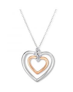 Diamond Double Heart 18" Pendant Necklace (1/10 ct. t.w.) in Sterling Silver & 14k Rose Gold-Plate