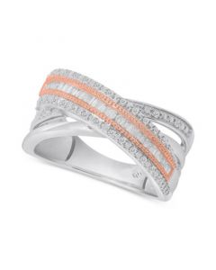 Diamond Crossover Statement Ring (1/3 ct. t.w.) in Sterling Silver & 14k Rose Gold-Plate