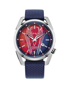 Men's Spider-Man Blue Leather Strap Watch 42mm