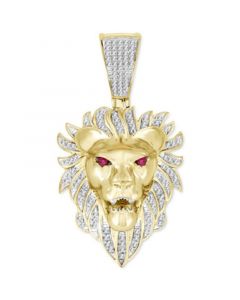 Men's Diamond (1/5 ct. t.w.) & Ruby Accent Lion Pendant in 10k Gold