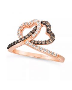 Chocolate Diamond (1/4 ct. t.w.) & Nude Diamond (1/4 ct. t.w.) Interlocking Heart Ring in 14k Rose, Yellow or White Gold