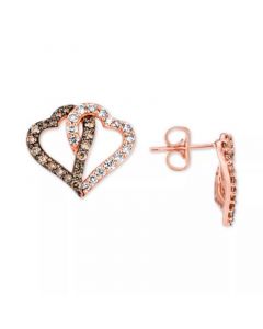 Chocolate Diamond (3/8 ct. t.w.) & Nude Diamond (3/8 ct. t.w.) Interlocking Heart Stud Earrings in 14k Rose, Yellow or White Gold