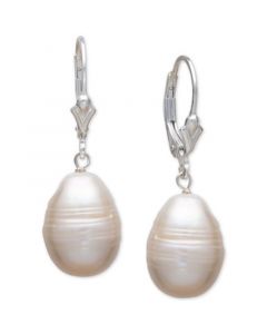 Cultured Freshwater Baroque Pearl (11 x 15mm) Leverback Drop Earrings in Sterling Silver (Also available in White, Pink & Gray Pearls)