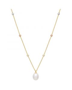 Cultured Freshwater Pearl (9 x 11mm) Sliding Beaded Necklace in Sterling Silver, 18k Gold-Plate, & 18k Rose Gold-Plate