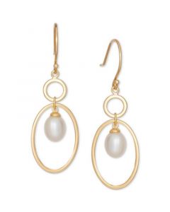 Cultured Freshwater Pearl (6x8mm ) Oval Orbital Drop Earrings in 18k Gold-Plated Sterling Silver