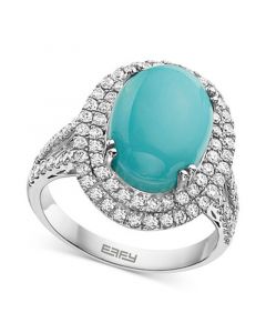 EFFY® Turquoise & Diamond (7/8 ct. t.w.) Halo Ring in 14k White Gold