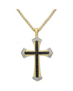 Men's Black & White Diamond Cross 22" Pendant Necklace (1/2 ct. t.w.) in 18k Gold-Plated Sterling Silver