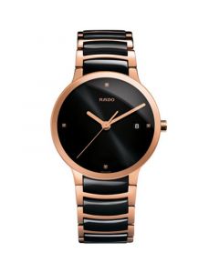 Unisex Swiss Centrix Diamond Accent Black Ceramic and Rose Gold-Tone PVD Stainless Steel Bracelet Watch 38mm R30554712