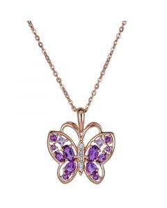 Amethyst (1 ct. t.w.) & White Topaz Accent Butterfly Pendant Necklace in 14k Rose Gold-Plated Sterling Silver