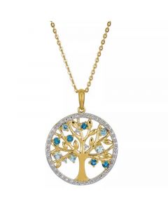 Blue Topaz (1/2 ct. t.w.) & White Topaz (1/20 ct. t.w.) Tree of Life 18" Pendant Necklace in 14k Gold-Plated Sterling Silver