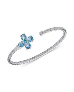 Swiss Blue Topaz Clover Flower Woven Cuff Bracelet (3-1/5 ct. t.w.) in Sterling Silver