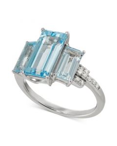 Sky Blue Topaz (5-7/8 ct. t.w.) & Diamond (1/8 ct. t.w.) Three Stone Ring in Sterling Silver