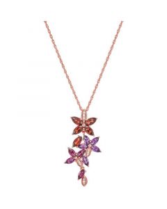 Multi-Gemstone (3 ct. t.w.) & Diamond (1/20 ct. t.w.) Flower 18" Pendant Necklace in 14k Rose Gold-Plated Sterling Silver