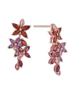 Multi-Gemstone (3-1/3 ct. t.w.) & Diamond (1/20 ct. t.w.) Flower Drop Earrings in 18K Rose Gold-Plated Sterling Silver