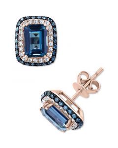 EFFY® London Blue Topaz (2-7/8 ct. t.w.) & Diamond (1/2 ct. t.w.) Stud Earrings in 14k Rose Gold