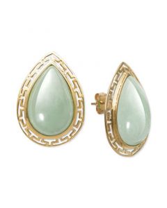 Dyed Jade Greek Key Frame Stud Earrings in 14k Gold