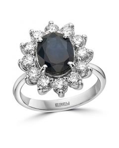 EFFY® Sapphire (2-7/8 ct. t.w.) & Diamond (1-3/8 ct. t.w.) Halo Statement Ring in 14k White Gold