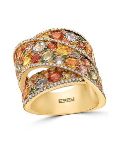 EFFY® Multi-Gemstone (5-3/4 ct. t.w.) & Diamond (1/3 ct. t.w.) Crossover Wide Statement Ring in 14k Gold