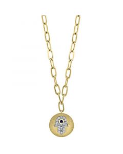 EFFY® Sapphire Accent and Diamond (1/8 ct. t.w.) Hamsa Hand 18" Pendant Necklace in 14k Gold