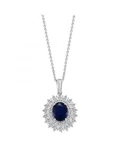 EFFY® Sapphire (1-7/8 ct. t.w.) & Diamond (1/5 ct. t.w.) Halo 18" Pendant Necklace in 14k White Gold