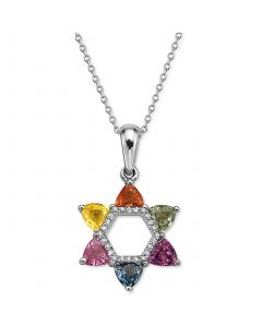 EFFY® Multi-Sapphire (1-1/2 ct. t.w.) & Diamond (1/20 ct. t.w.) Star 16" Pendant Necklace in 14k White Gold