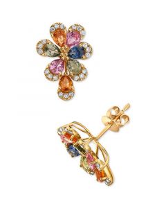 EFFY® Multi-Sapphire (2-1/2 ct. t.w.) & Diamond (1/5 ct. t.w.) Flower Stud Earrings in 14k Gold