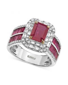 EFFY® Ruby (2-7/8 ct. t.w.) & Diamond (5/8 ct. t.w.) Double Row Halo Statement Ring in 14k White Gold