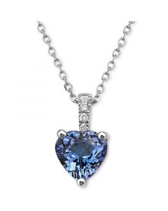 EFFY® Tanzanite (5/8 ct. t.w.) & Diamond Accent Heart 18" Pendant Necklace in Sterling Silver