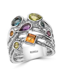 EFFY® Multi-Gemstone (1-3/4 ct. t.w.) & Diamond (1/10 ct. t.w.) Multirow Ring in Sterling Silver