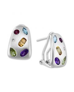 EFFY® Multi-Gemstone (2 ct. t.w.) & Diamond (1/20 ct. t.w.) Hoop Earrings in Sterling Silver