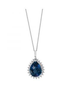 EFFY® London Blue Topaz (12-7/8 ct. t.w.) & Diamond (1/5 ct. t.w.) 18" Pendant Necklace in 14k White Gold