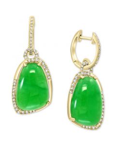 EFFY® Dyed Green Jade (17x12mm) & Diamond (3/8 ct. t.w.) Drop Earrings in 14k Gold