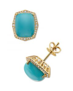 EFFY® Turquoise (10x8mm) & Diamond (1/4 ct. t.w.) Stud Earrings in 14k Gold