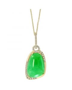 EFFY® Dyed Green Jade (17x12mm) & Diamond (1/5 ct. t.w.) 18" Pendant Necklace in 14k Gold