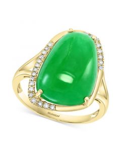 EFFY® Dyed Green Jade (17x12mm) & Diamond (1/10 ct. t.w.) Statement Ring in 14k Gold